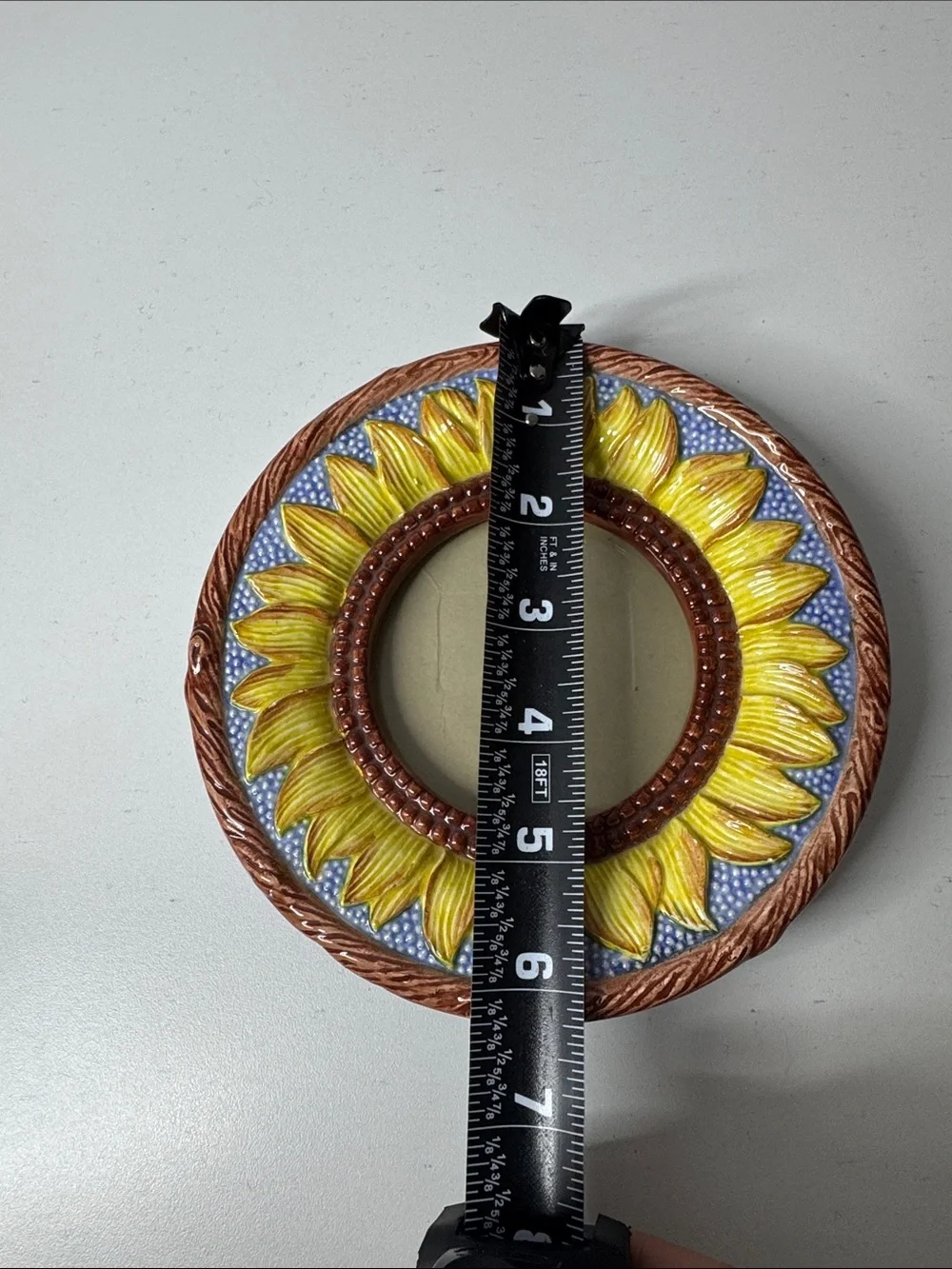 Terragrafics Sunflower Ceramic Photo Frame – Round Hand-Painted Floral Picture